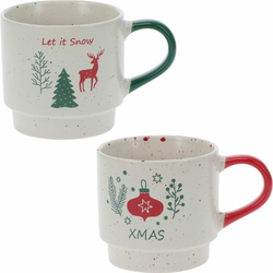 Sada 2 kameninových stohovatelných hrnků Let It Snow/Xmas 350 ml